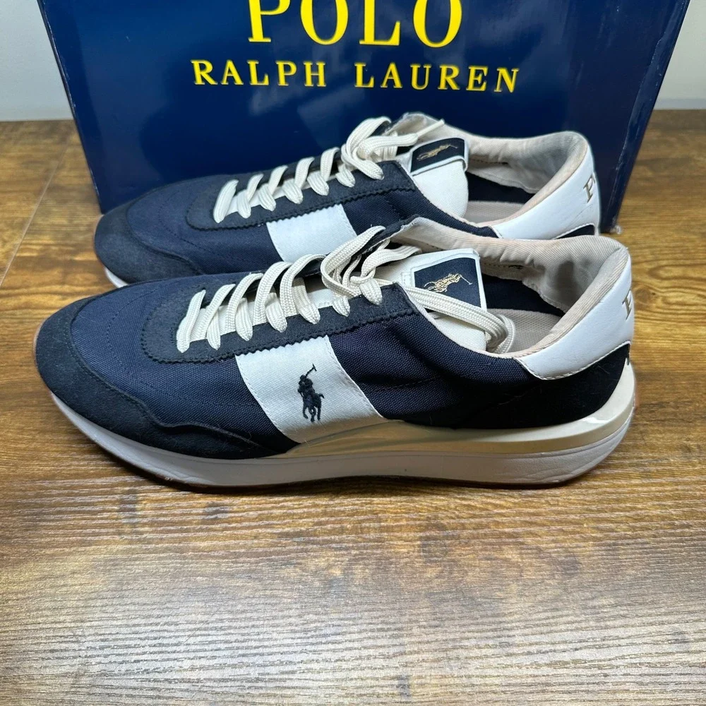 Polo Ralph Lauren Train 89 Navy White Suede Leather Sneakers Mens 12 PP-SK-LTL